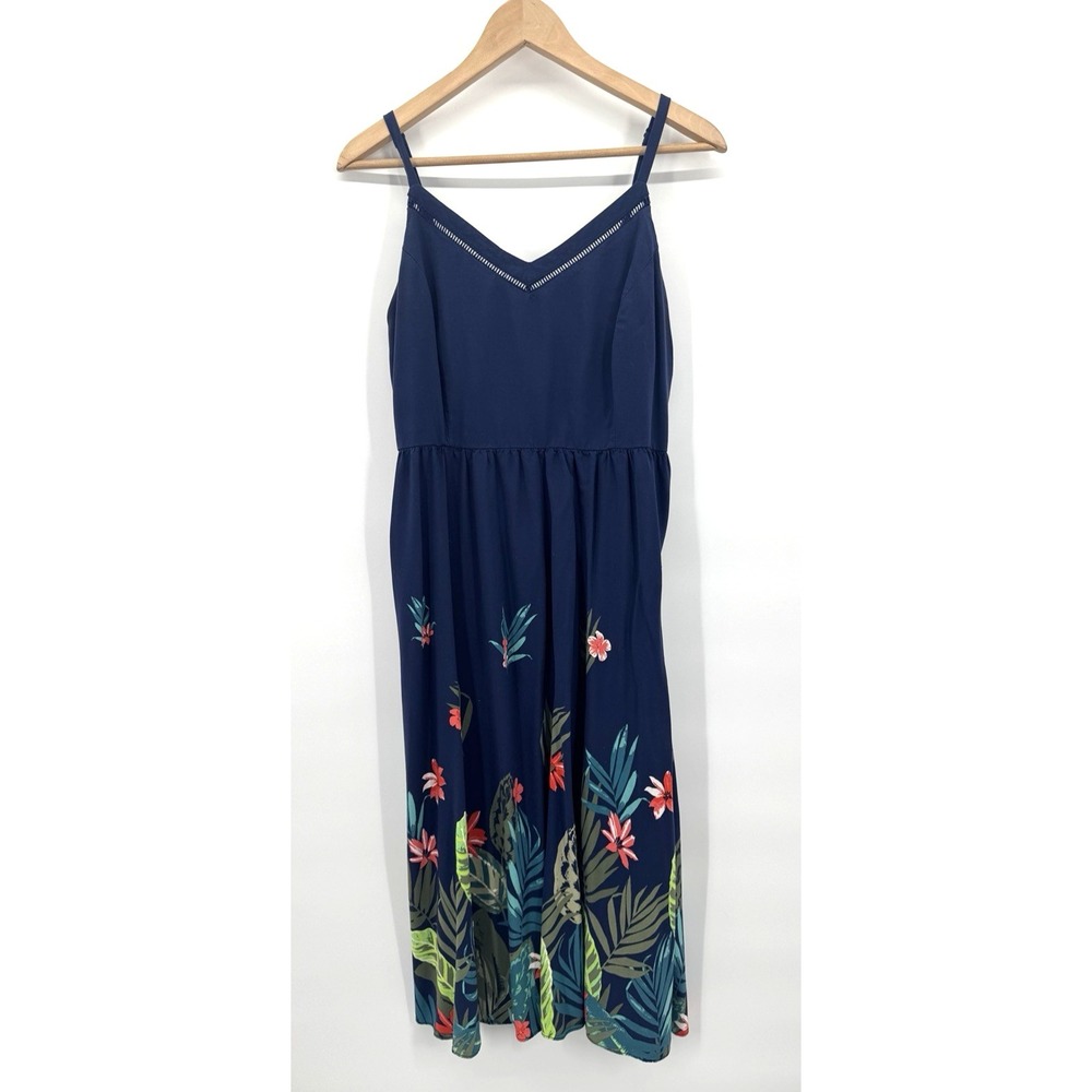 Old Navy Womens Large Dress Cami Floral Tropical Palm Coastal Resort Cottagecore